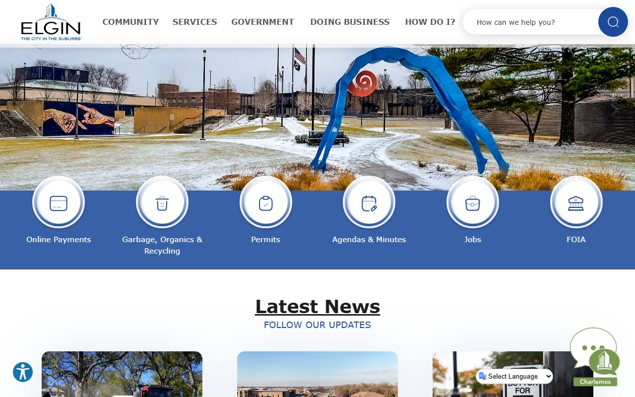 City of Elgin website with government services for birth records