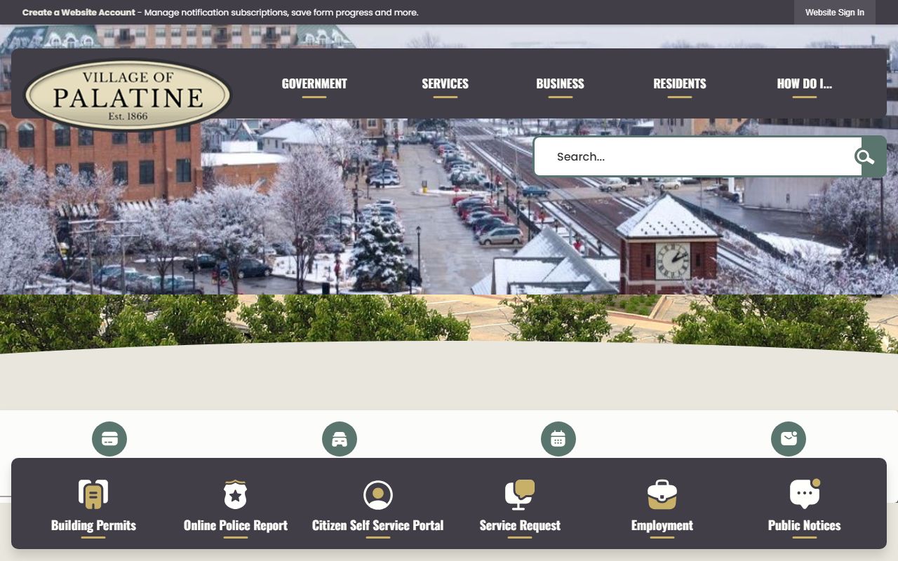 Palatine village website with local government services and birth records information
