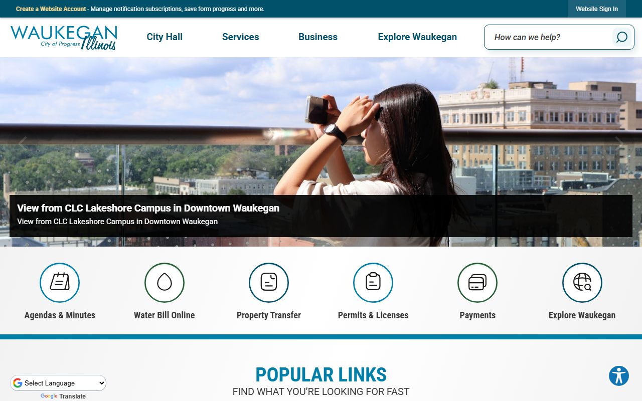 Waukegan city website with birth records resources