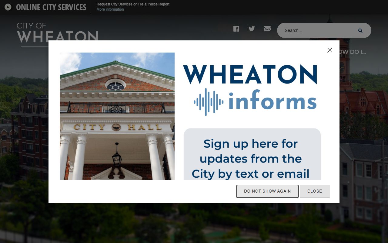 Wheaton city website with local government services and birth records direction