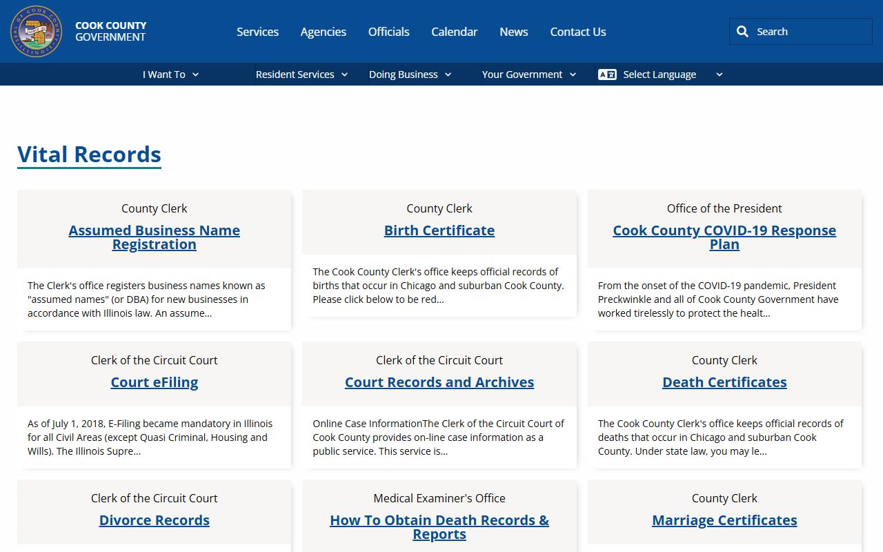 Cook County vital records portal for Chicago birth records