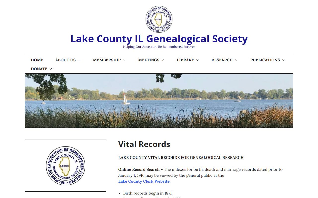 Lake County genealogy vital records index for birth records