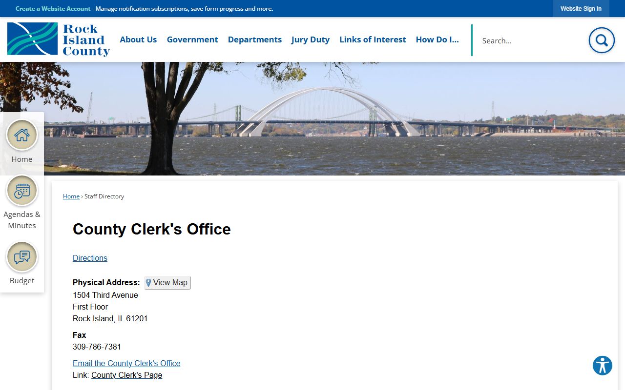 Rock Island County staff directory for vital records and birth records