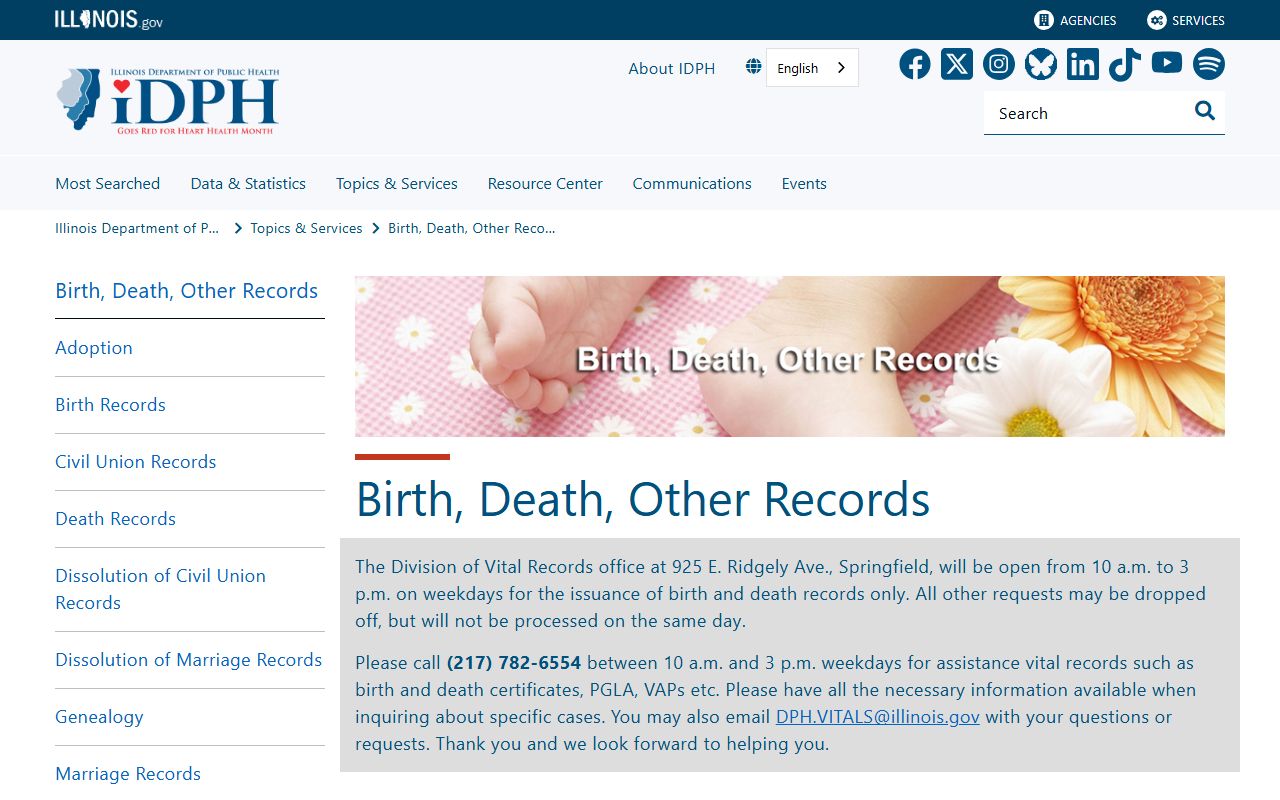Illinois Department of Public Health vital records portal